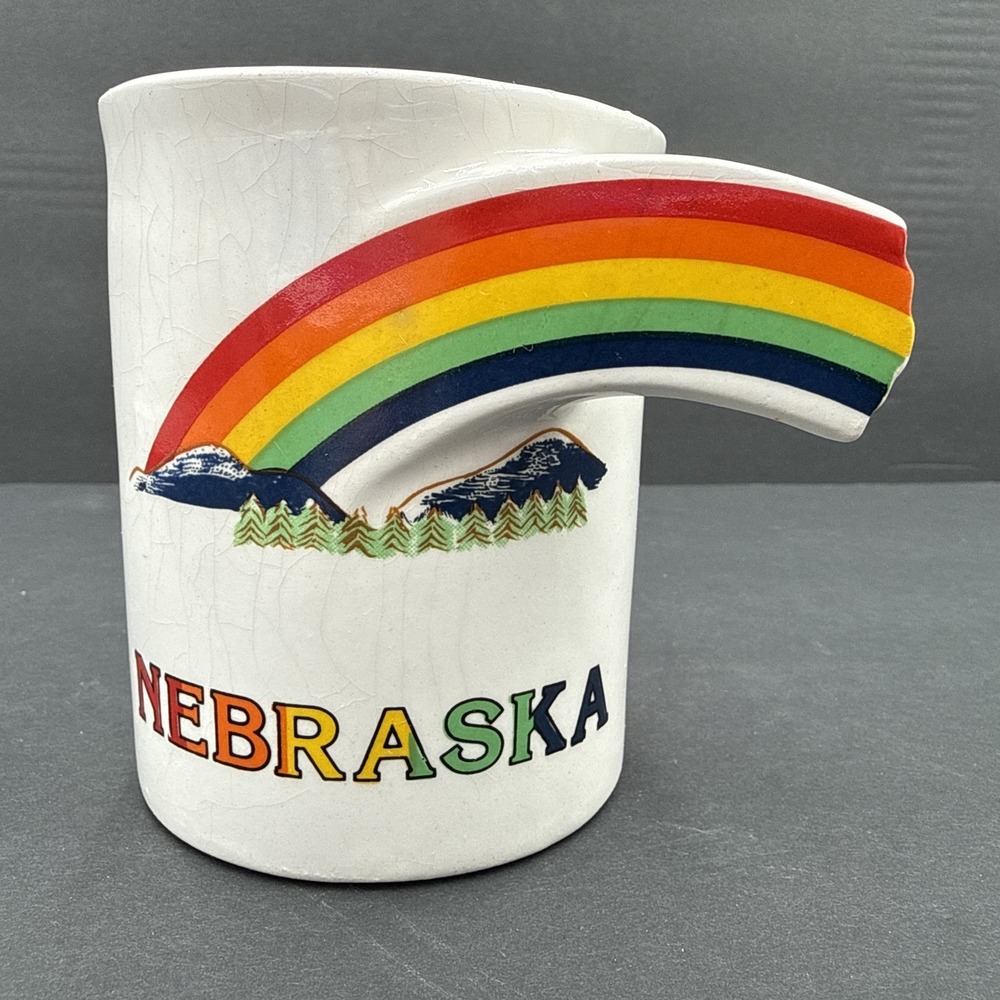 Vintage Nebraska Rainbow Mug Japan 1970s Souvenir Retro Coffee Cup